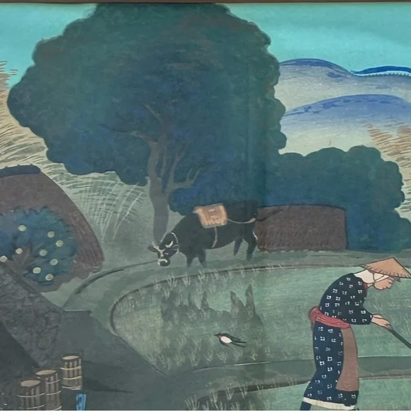 1950s Japanese Woodblock Print by Bakufu Ohno “Weeding Rice” - Picture 4 of 14